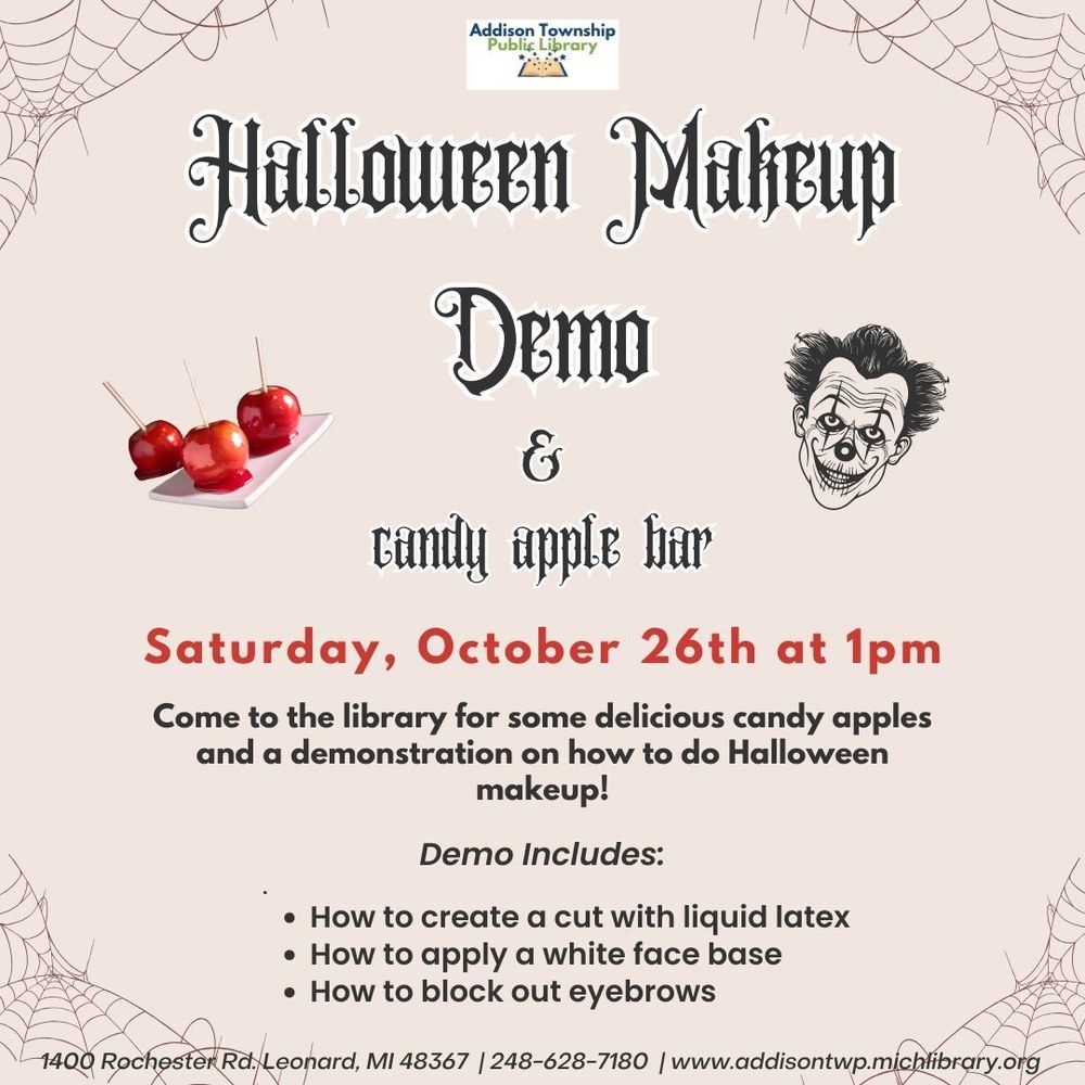 Halloween Makeup Demo and Candy Apple Bar Poster 2024